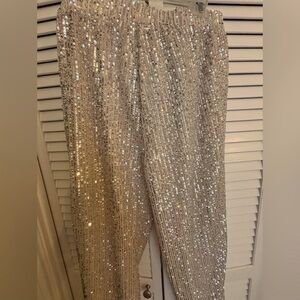 LOFT Gold Sequin Wide Leg Pants